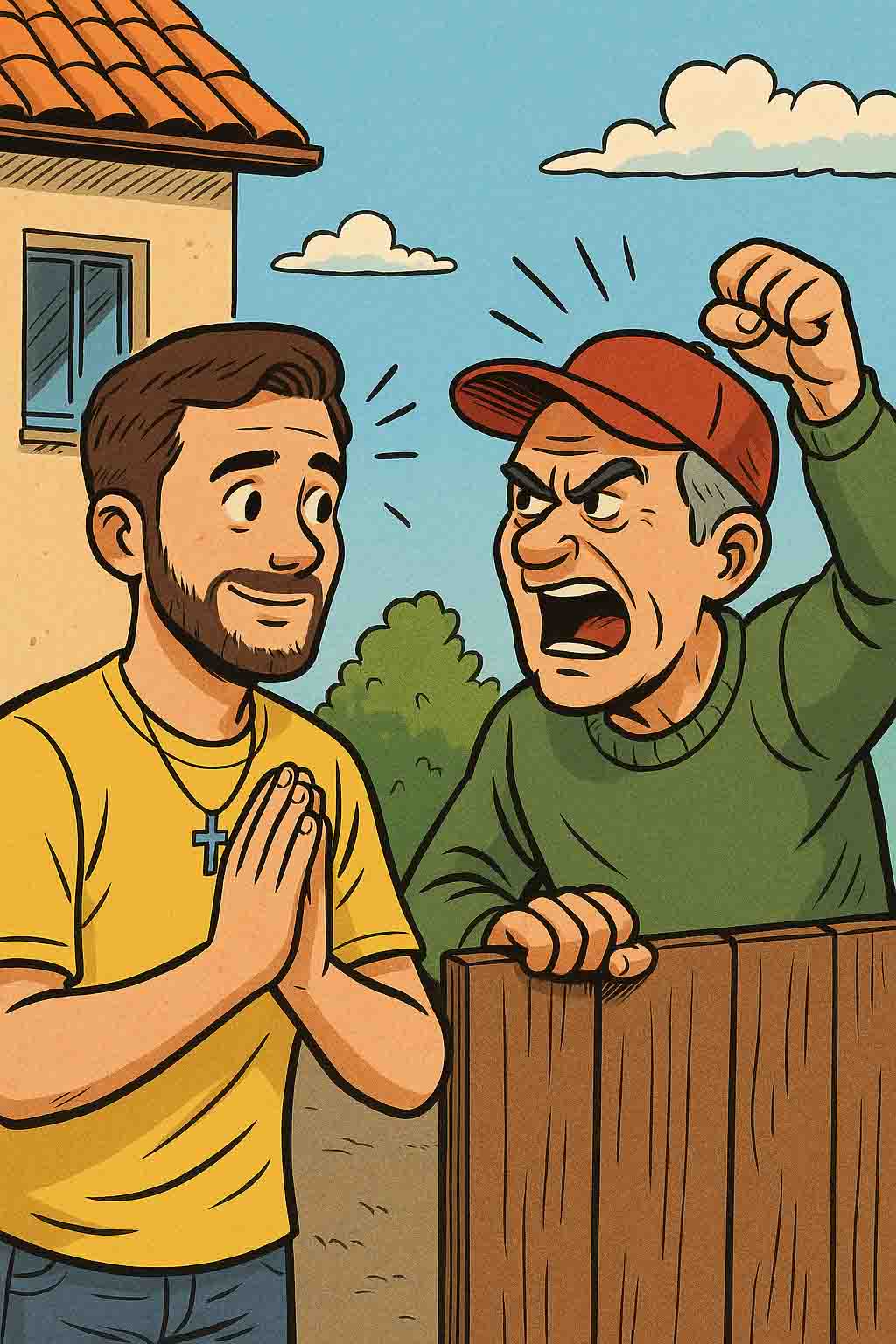 Como lidar com o pior vizinho do mundo sendo um católico apostólico romano e sem parecer bobo ou falso