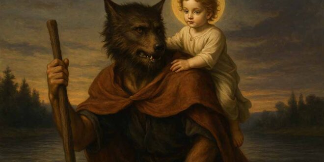 Entenda a origem da lenda de “São Cristóvão lobisomem”: mito medieval, ícones com cabeça de cão e a verdadeira devoção católica ao santo.