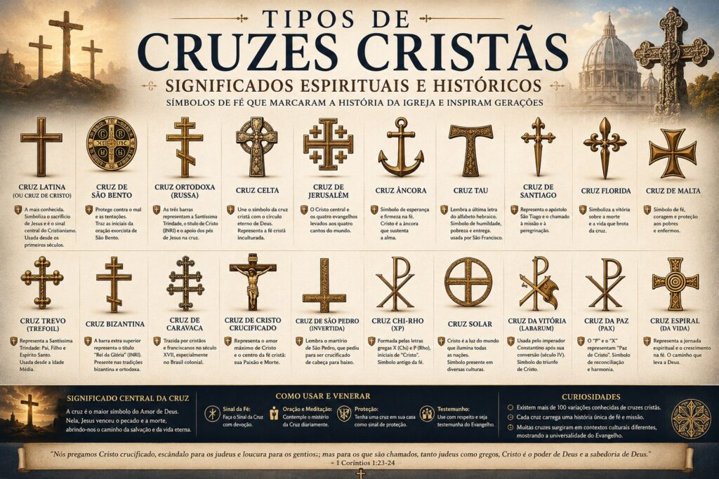 Cruz cristã, conheça os tipos e seus significados completos