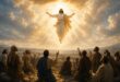 Jesus Cristo ascendendo aos Céus diante dos discípulos na Ascensão do Senhor