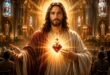 Representação fotorrealista de Jesus Cristo mostrando o Sagrado Coração luminoso, símbolo do amor, da misericórdia, da reparação e da devoção católica ao Coração de Jesus.